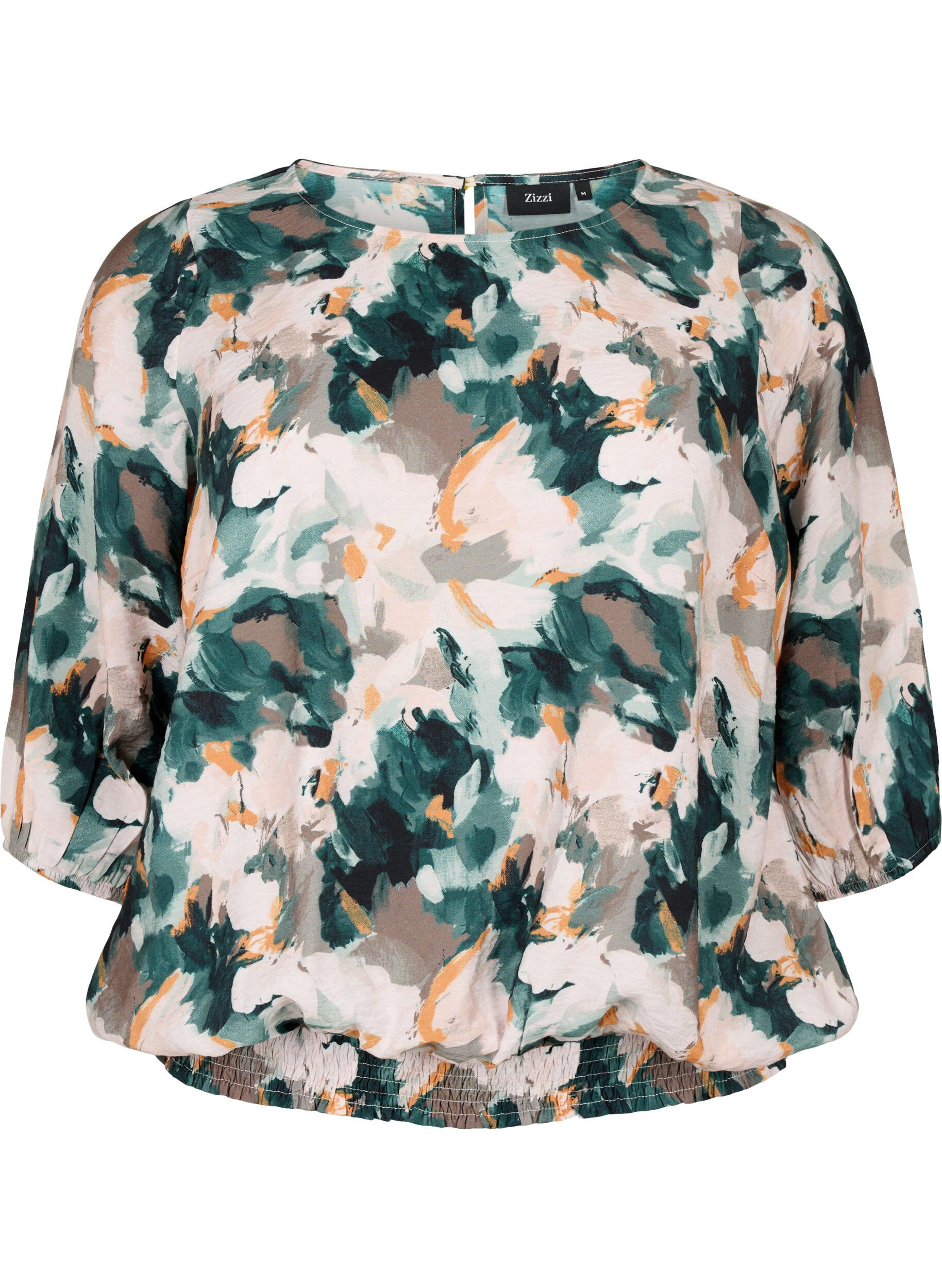 ZizziViscose smock blouse met print, Duck Gr. Forest AOP, Packshot image number 0