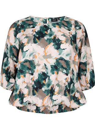 Viscose smock blouse met print, Duck Gr. Forest AOP, Packshot image number 0