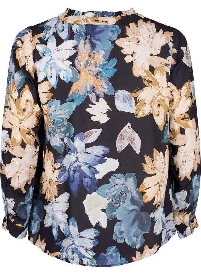 Blouse met lange mouwen en bloemenprint, Yellow Flower AOP, Packshot image number 1