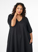 Robe midi avec col en V et texture, Noir, Model image number 2
