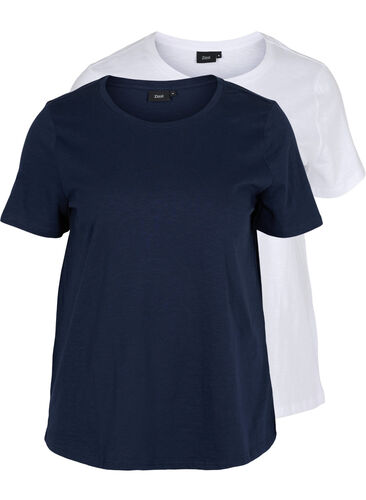 Lot de 2 T-shirt basiques en coton, Navy B/B White, Packshot image number 0