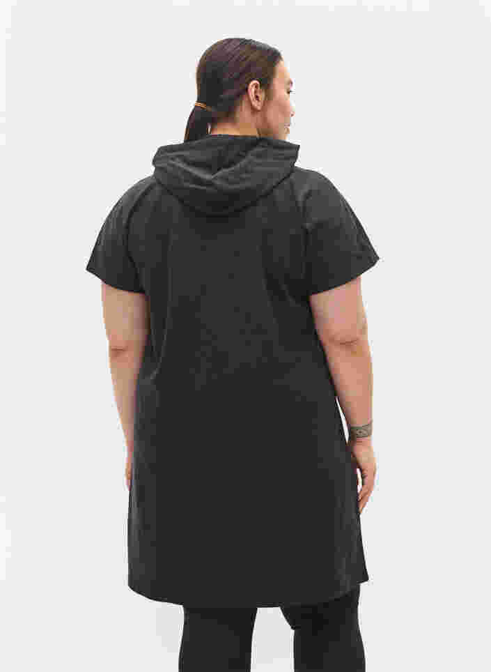 Sweaterjurk met capuchon en korte mouwen, Black DGM ASS, Model image number 1
