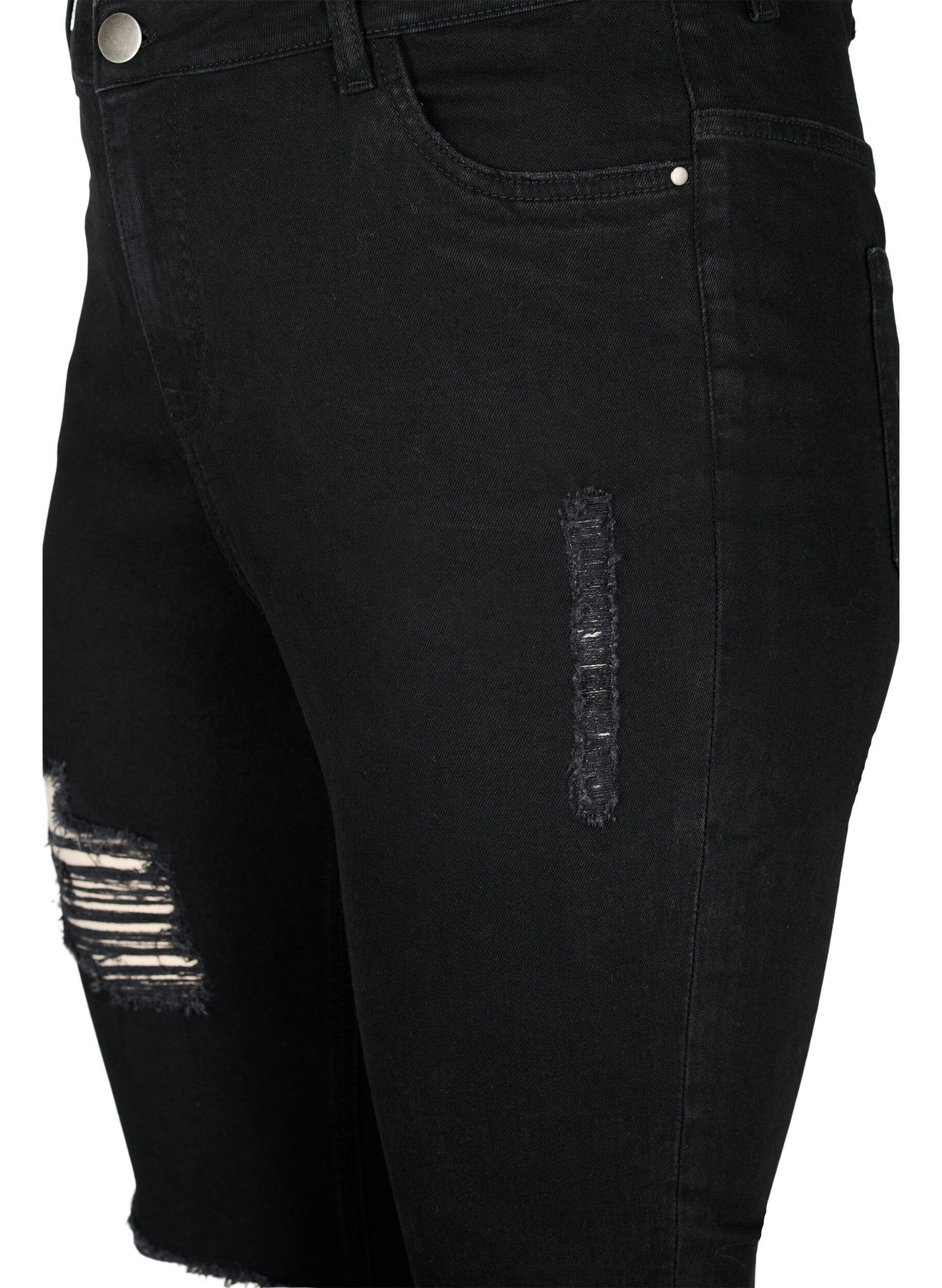 ZizziStrakke jeans met slijtagedetails, Black, Packshot image number 2