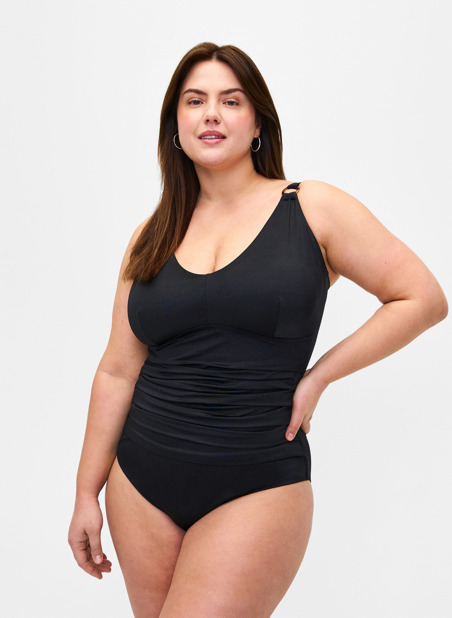 Maillot de bain avec rembourrage et drap&eacute;, Noir, Model