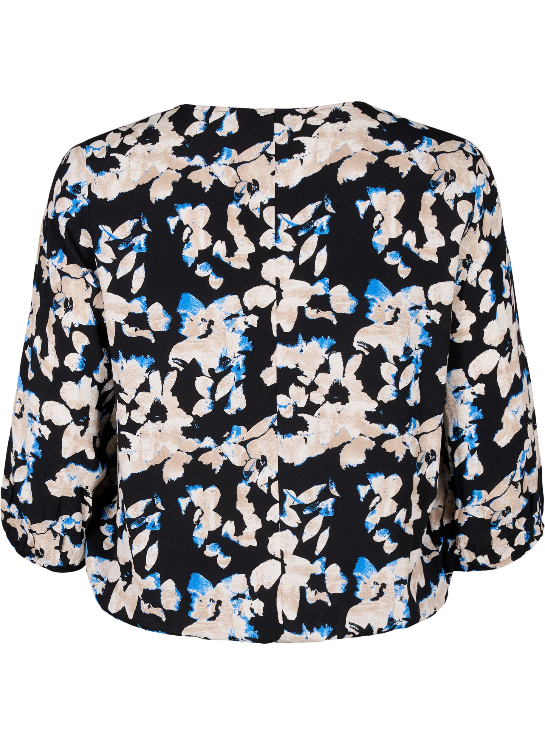 ZizziViscose blouse met print en smok, Zwart, Packshot image number 1