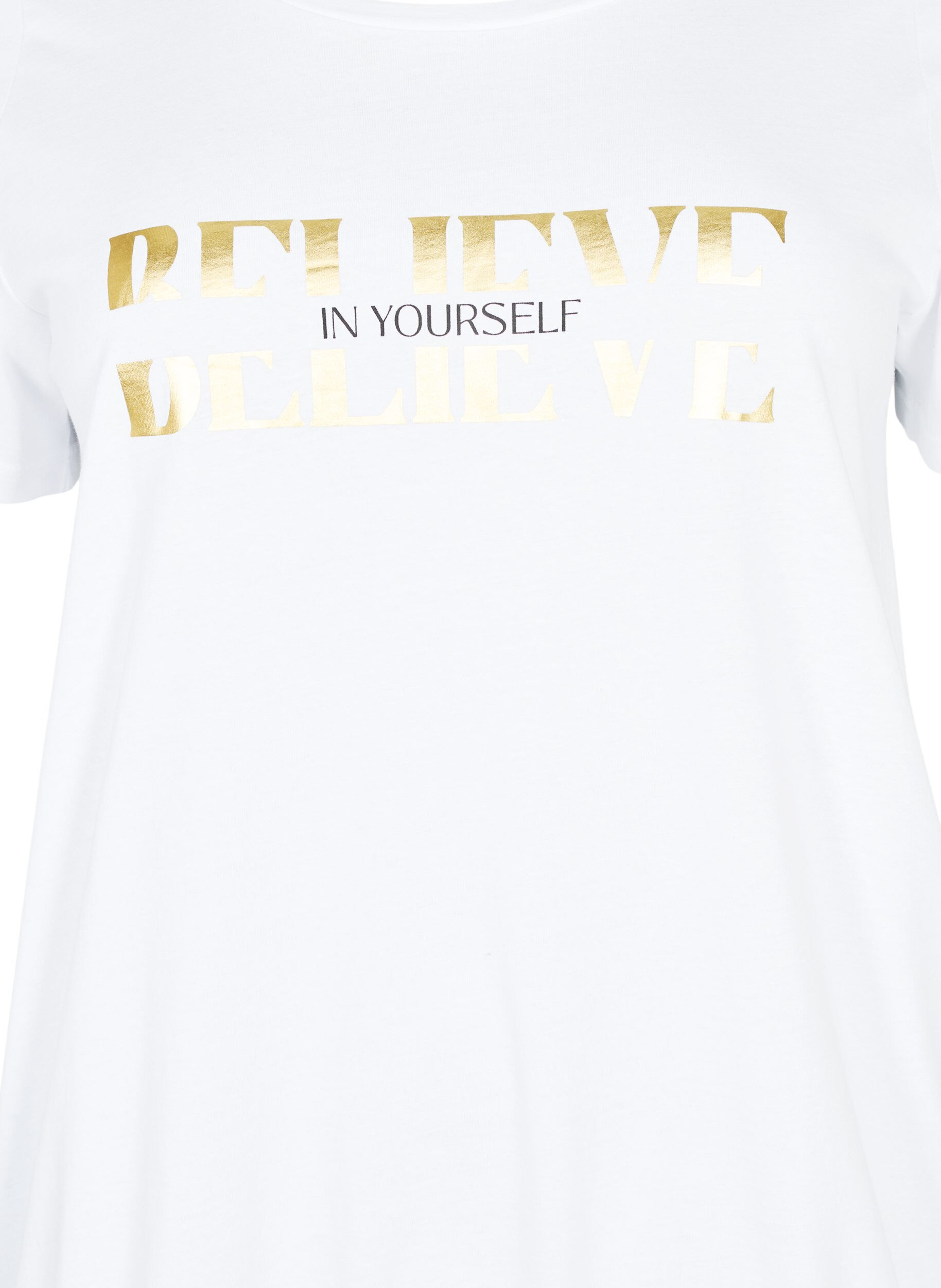 Zizzi T-shirt en coton avec imprim&eacute; m&eacute;tallis&eacute;, B. White w. Believe, Packshot image number 2