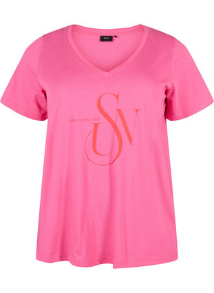 T-shirt en coton avec imprimé, Shocking Pink SUN, Packshot image number 0