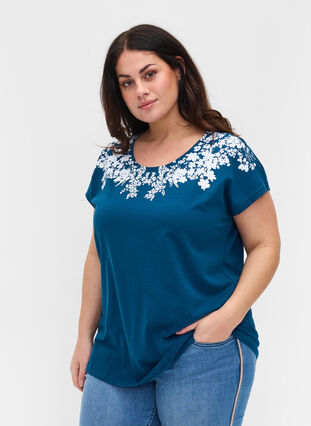T-shirt en coton avec détails imprimés, Poseidon Mel Feather, Model image number 0