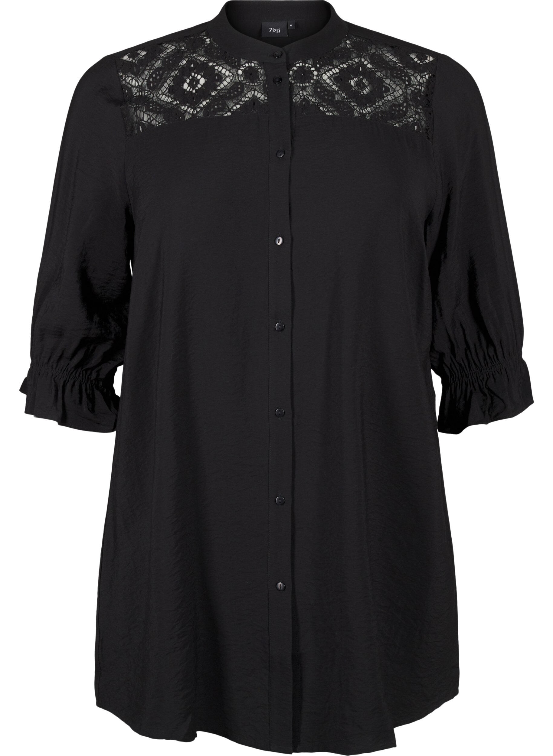Zizzi Chemise longue en viscose avec d&eacute;tail en dentelle, Black, Packshot image number 0