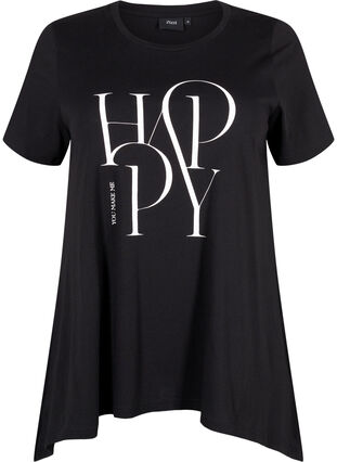 T-shirt en coton avec imprimé de texte, Black HAPPY, Packshot image number 0
