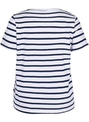 T-shirt en coton rayé avec encolure en V, White Navy B Stripe, Packshot image number 1