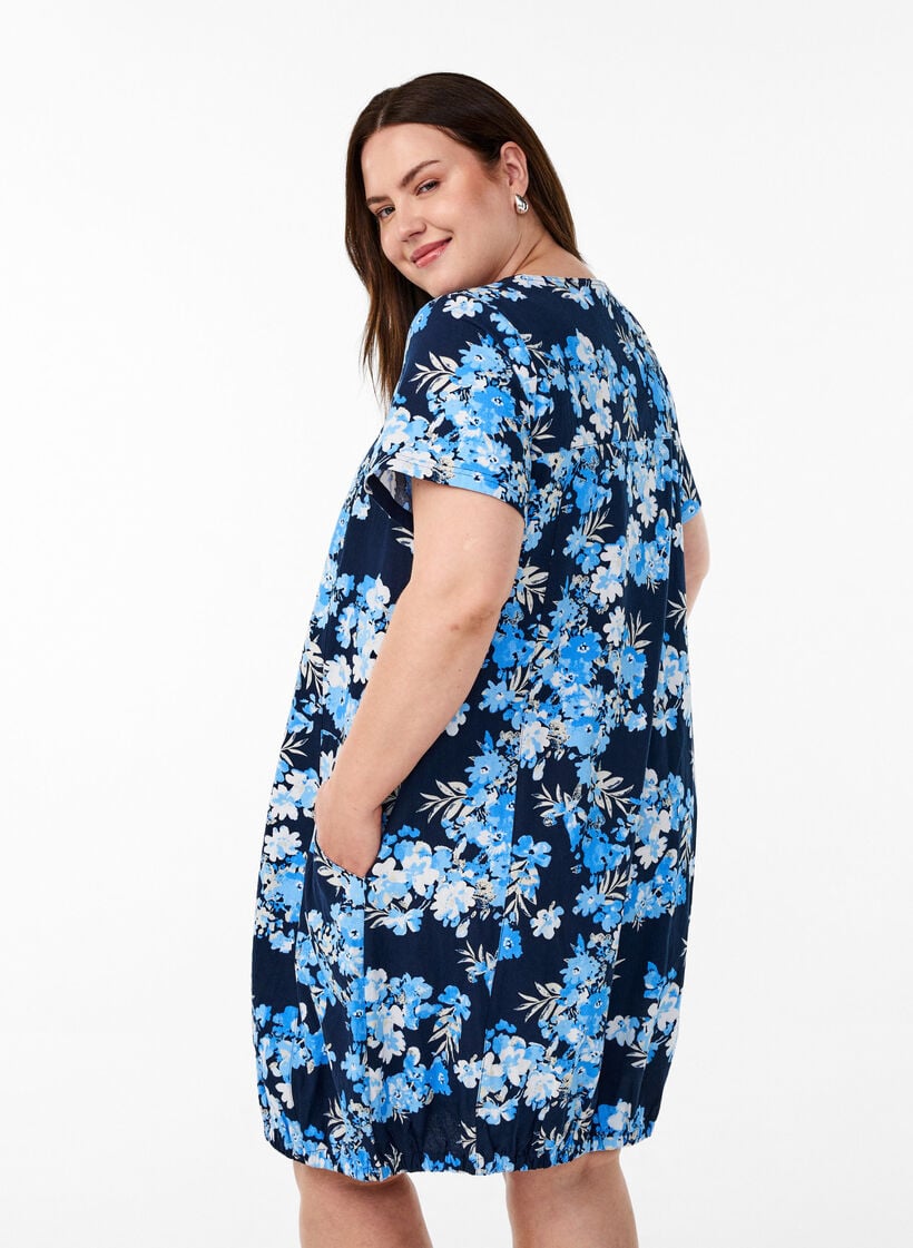 Robe en coton à manches courtes avec imprimé, Bleu, Model image number 2