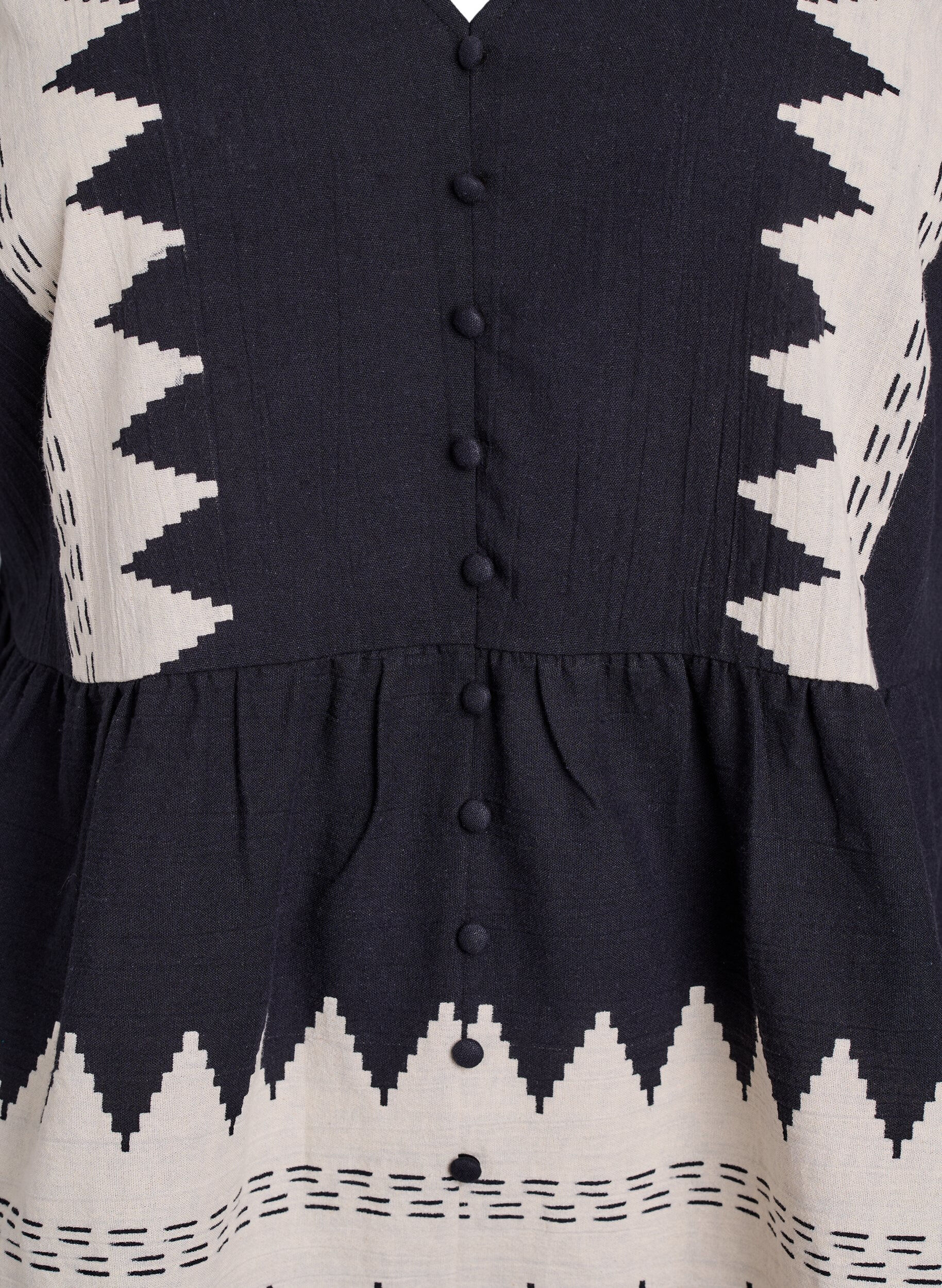 ZizziBlouse met korte mouwen, ruches en grafisch patroon, Zwart, Packshot image number 2