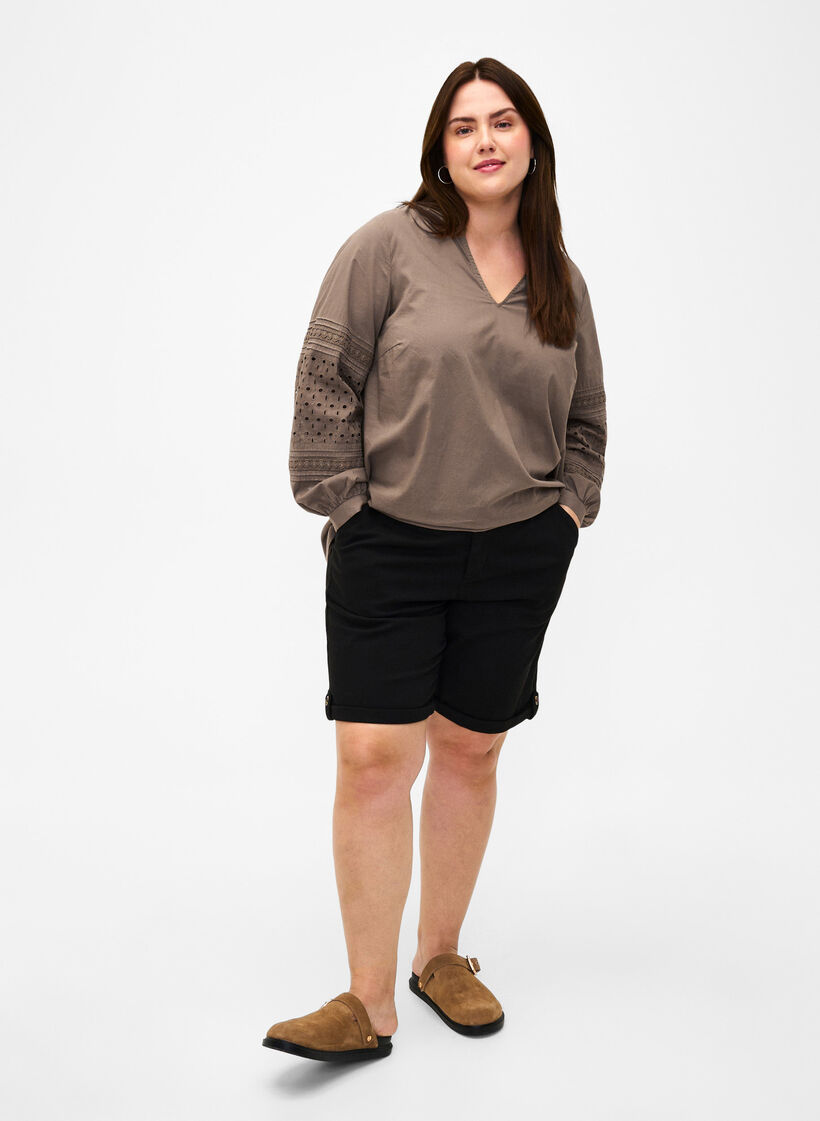 Blouse met lange mouwen en decoratieve details, Caribou, Model image number 2