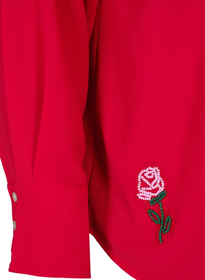 Effen gekleurd shirt met parels, Rood, Packshot image number 3