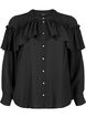 Ruche blouse met parelknopen, Black, Packshot image number 0