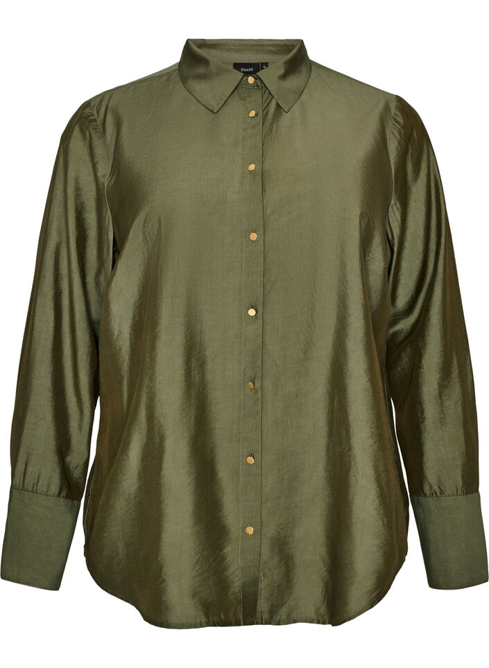 Viscose shirt met gouden knopen, Groen, Packshot image number 0