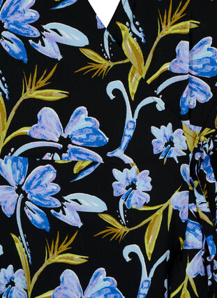 Robe cache-cœur imprimée à manches courtes, Black Blue Flower, Packshot image number 2