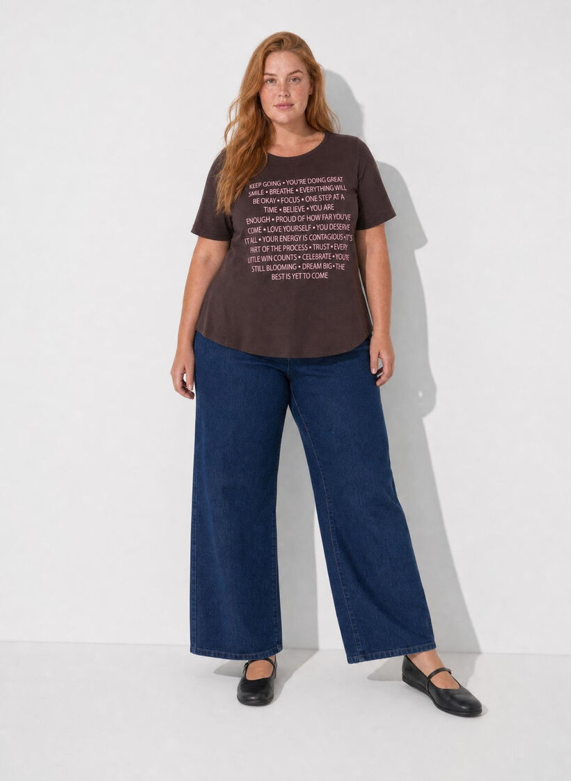 T-shirt imprim&eacute;, Marron, Model image number 1