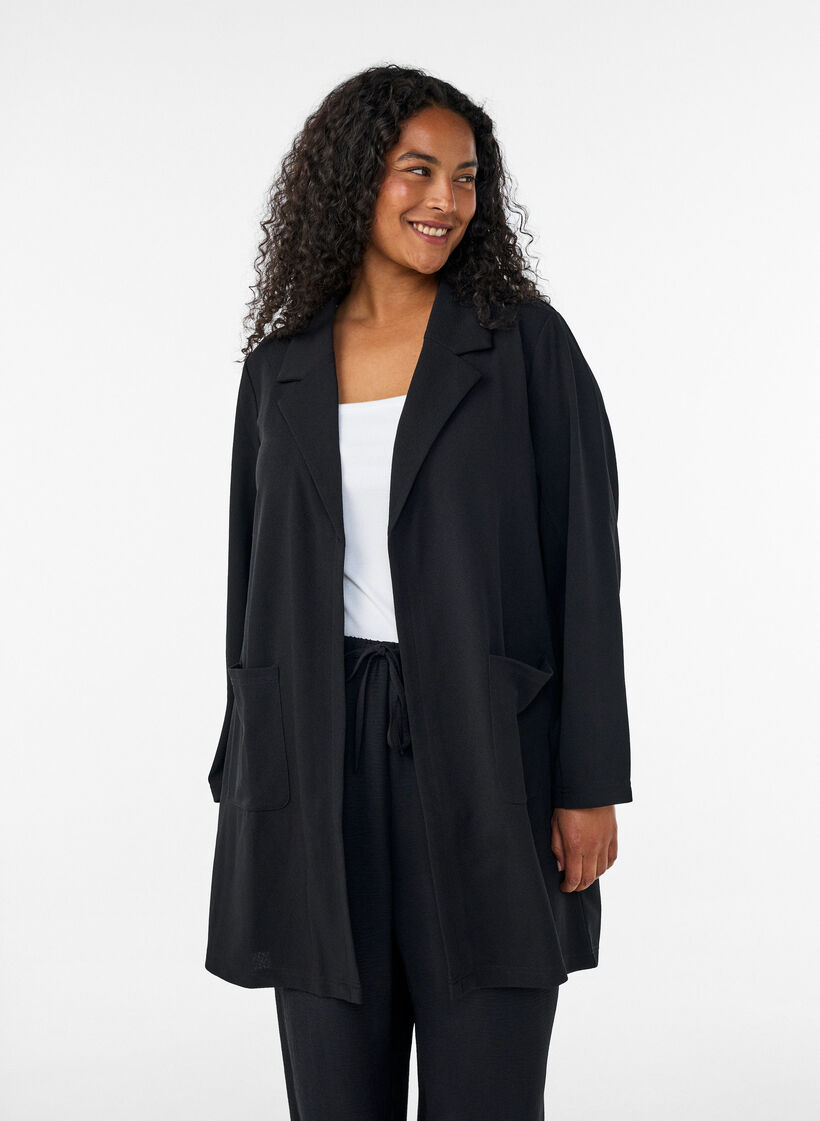 Blazer long avec des poches, Noir, Model image number 0