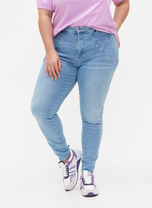 Amy jeans met hoge taille en super slanke pasvorm, Light blue, Model image number 3