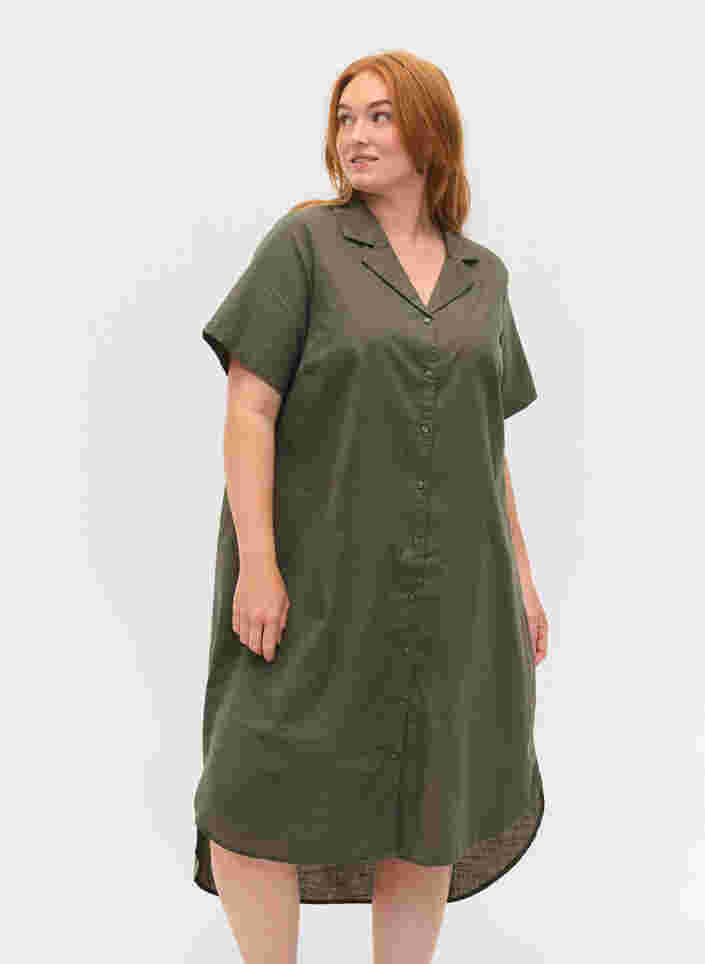 Lange katoenen blouse met korte mouwen, Dusty Olive, Model