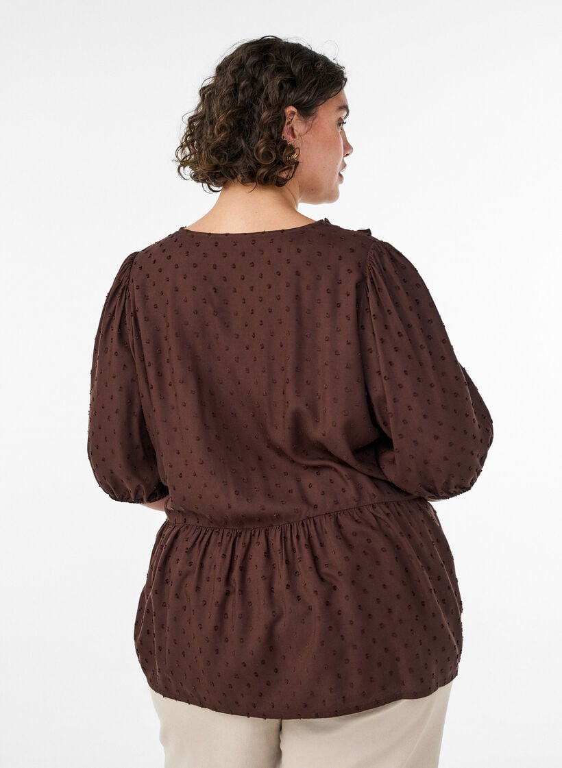 Viscose blouse met een stippenstructuur en V-hals, Bruin, Model image number 2