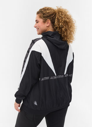 Veste de sport avec capuche et détails imprimés, Black, Model image number 1