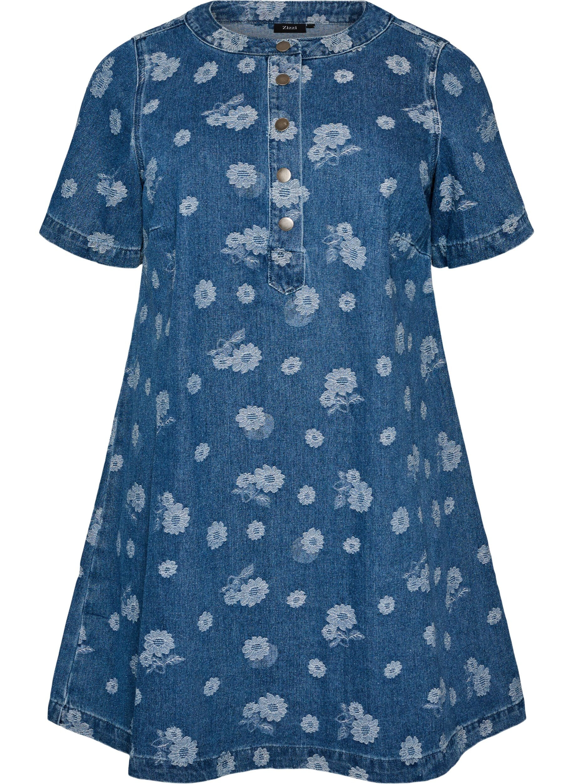 ZizziA-lijn denimjurk met bloemenpatroon, Blauw, Packshot image number 0