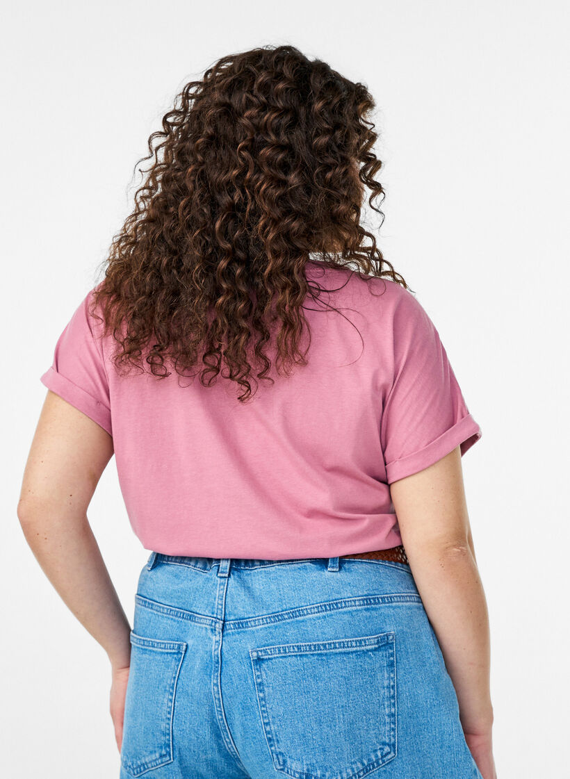 T-shirt met korte mouwen van katoenmix, Roze, Model image number 2