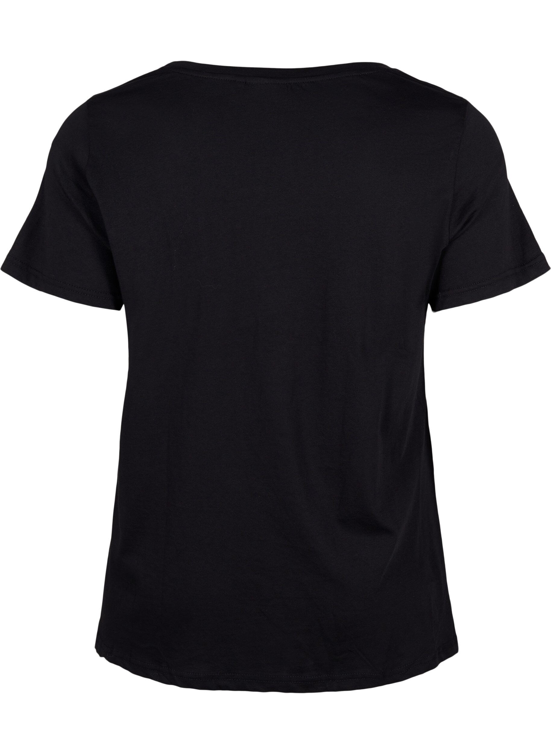 Zizzi T-shirt en coton avec impression sur le devant, Black W. Chest print, Packshot image number 1