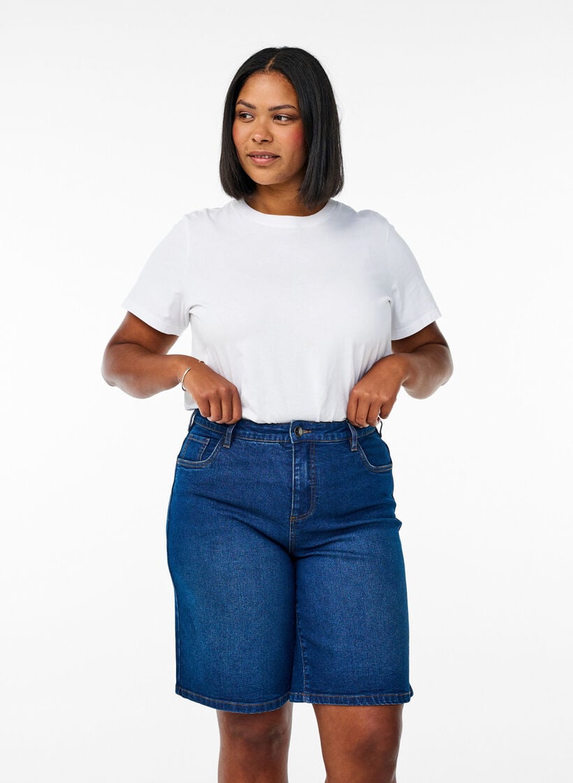 FLASH - Short en jean ample &agrave; taille haute, Bleu, Model image number 0