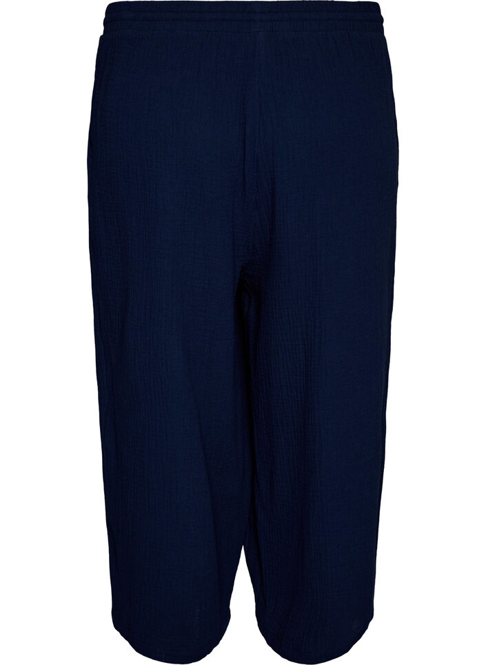 Pantalon culotte en mousseline de coton avec taille haute, Bleu, Packshot image number 1