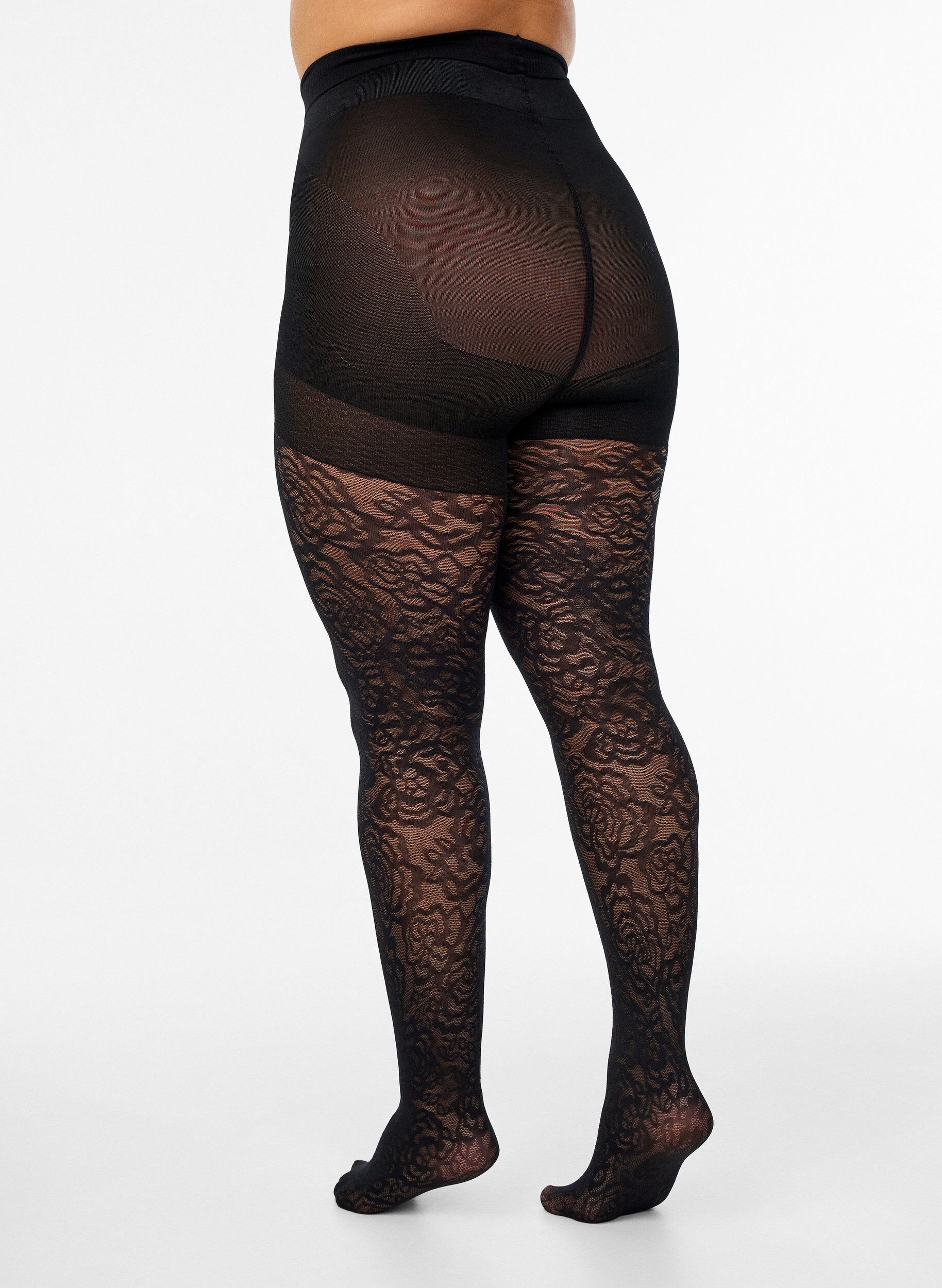 Zizzi70 denier push-up panties met rozenpatroon, Zwart, Packshot image number 1