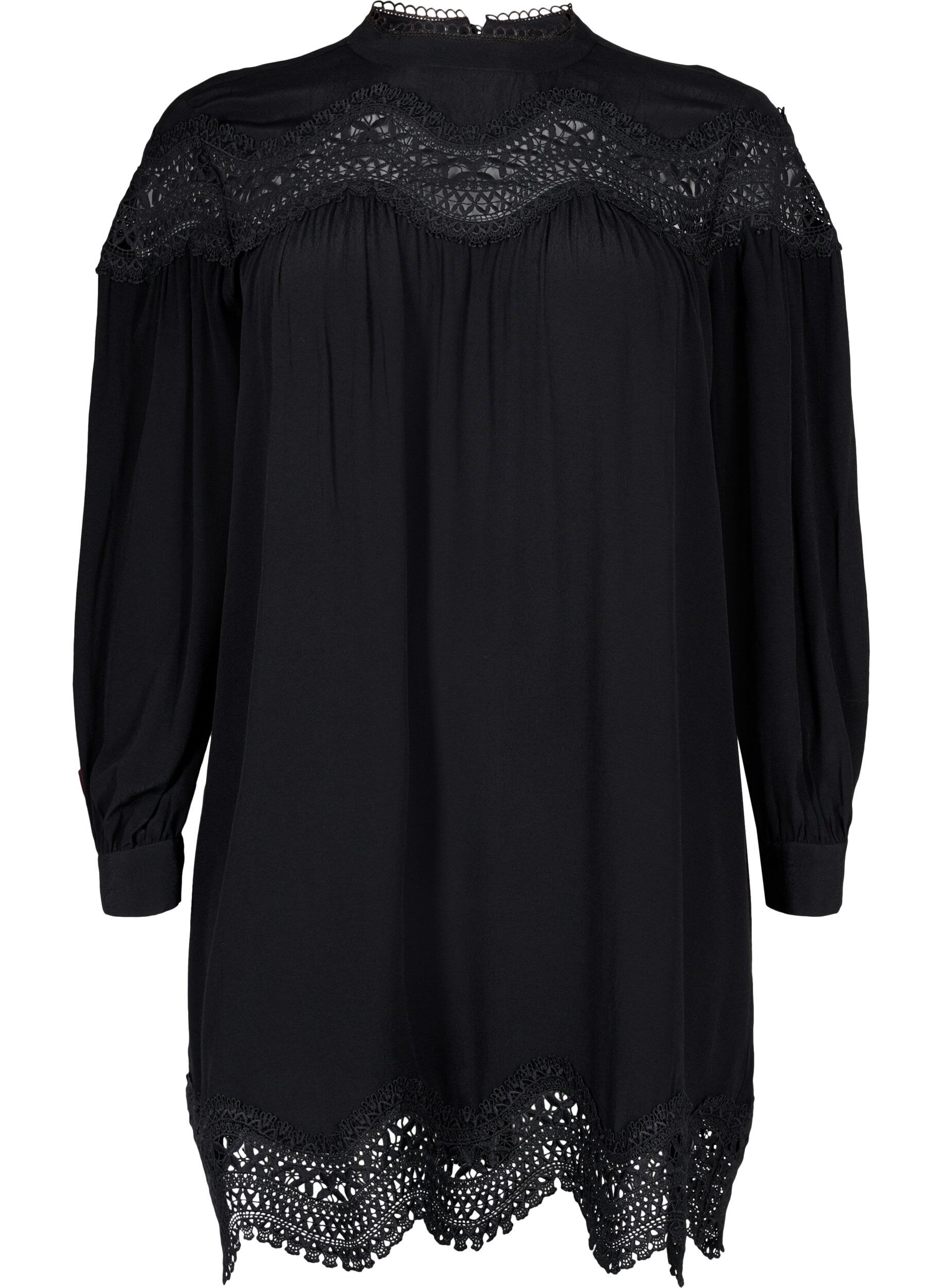 Zizzi Robe en viscose avec ornements brod&eacute;s, Black, Packshot image number 0
