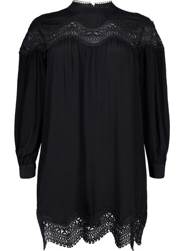 Robe en viscose avec ornements brodés, Black, Packshot image number 0