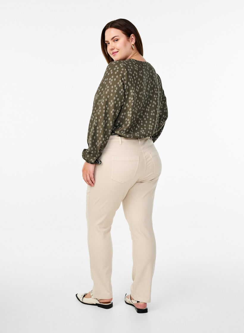 Strakke pasvorm Emily jeans met reguliere taille, Beige, Model image number 1