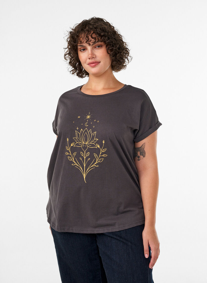 T-shirt avec imprim&eacute; d&eacute;coratif sur le devant, Gris anthracite, Model image number 0