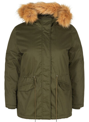 Short parka jacket with faux-fur hood, Forest Night, Packshot image number 0