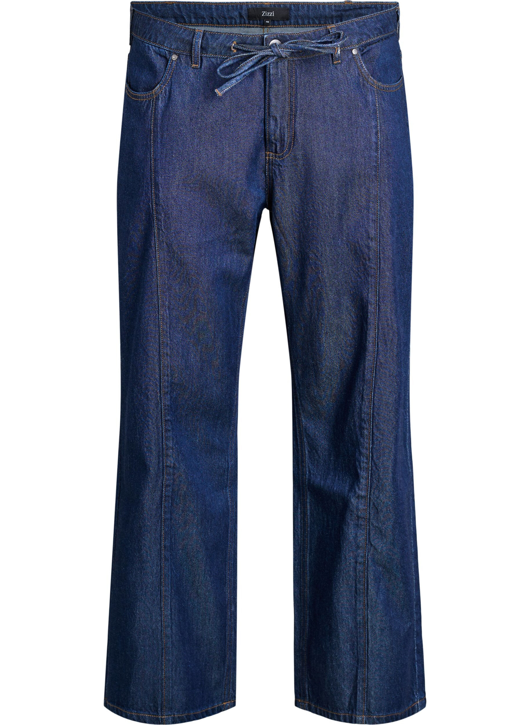 ZizziWide leg jeans met strikceintuur en hoge taille, Blauw, Packshot image number 0