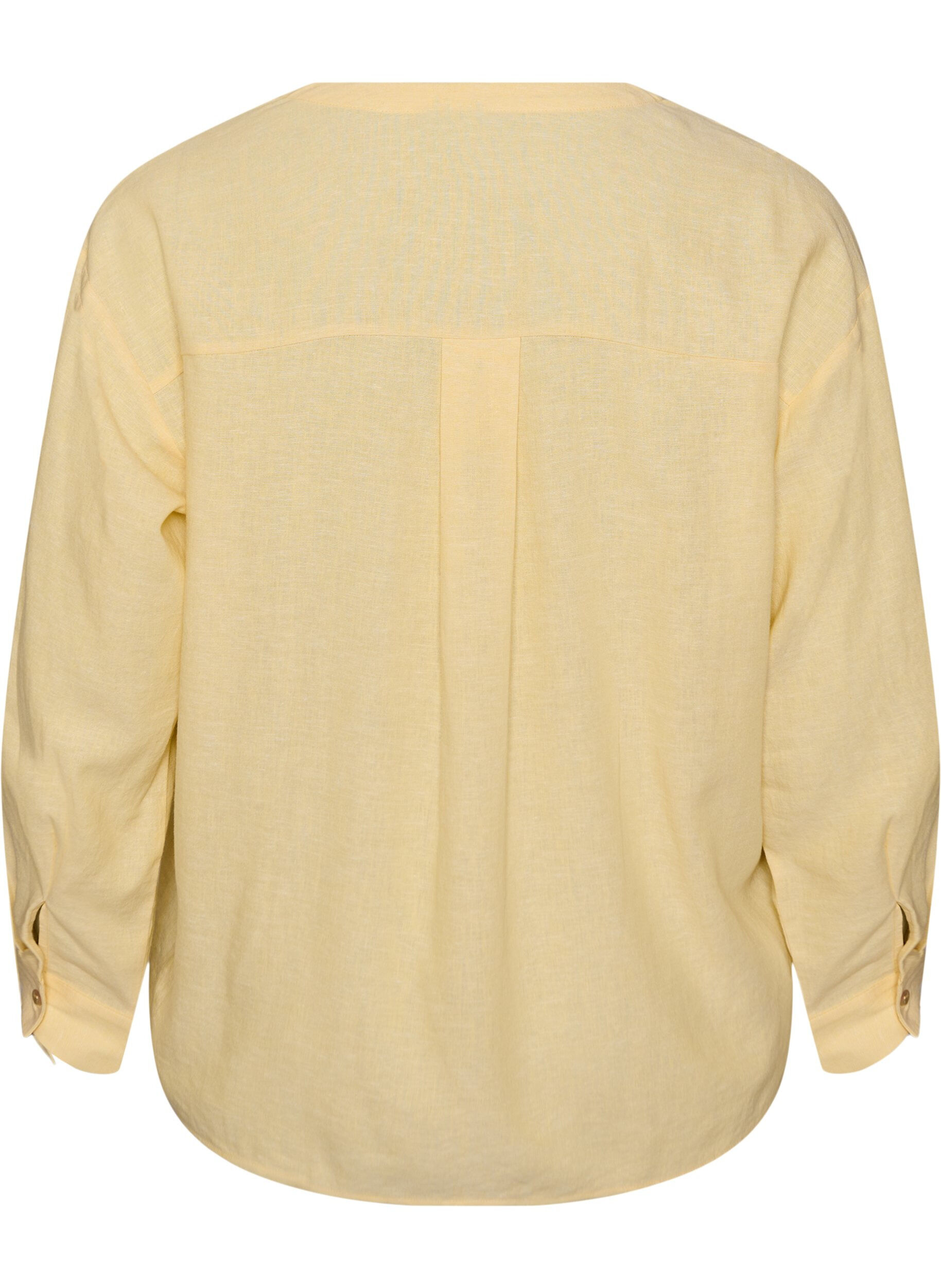 ZizziBlouse en lin et viscose avec col en V, Jaune clair, Packshot image number 1