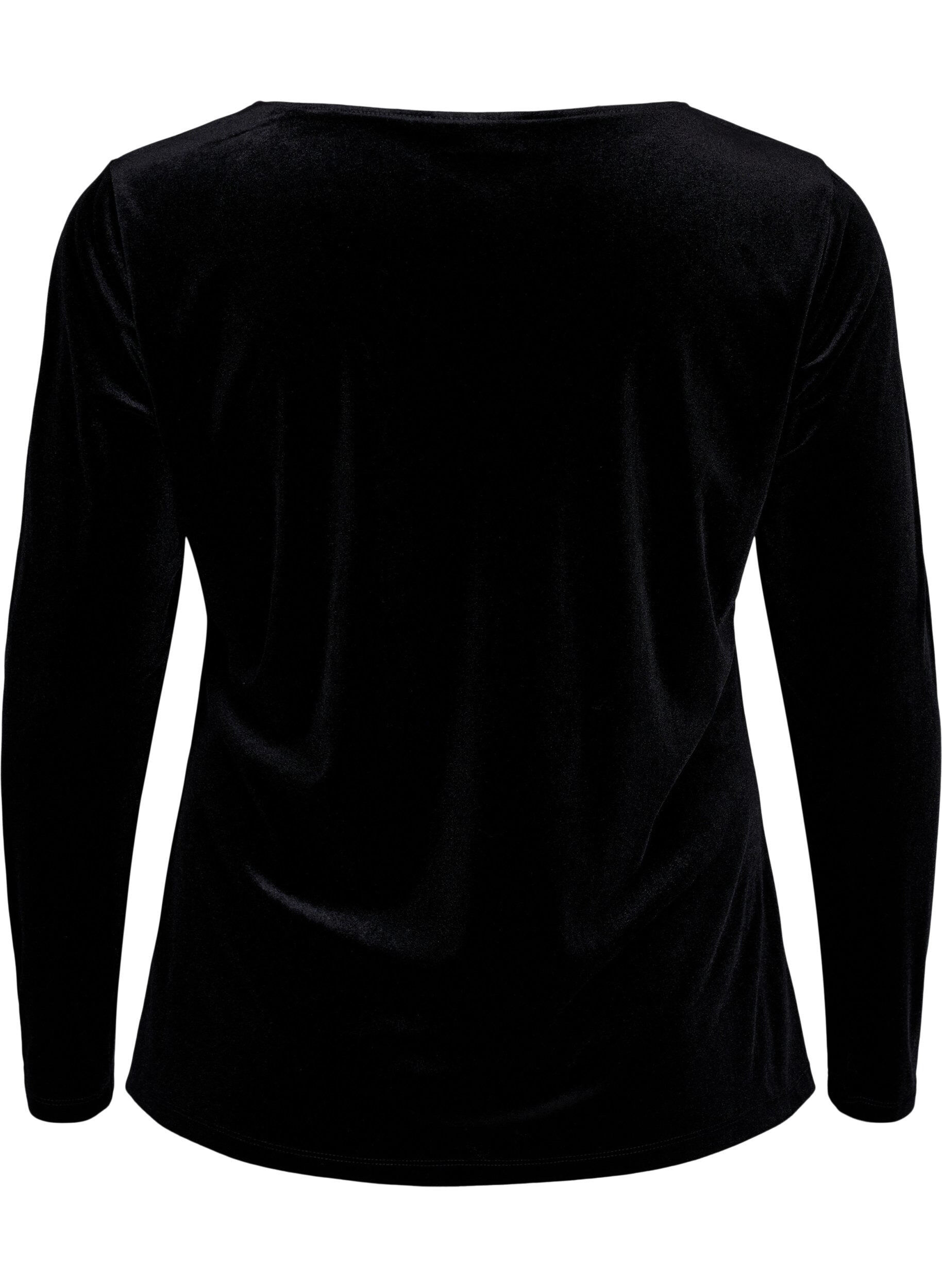 ZizziVelours blouse met lange mouwen, Black, Packshot image number 1