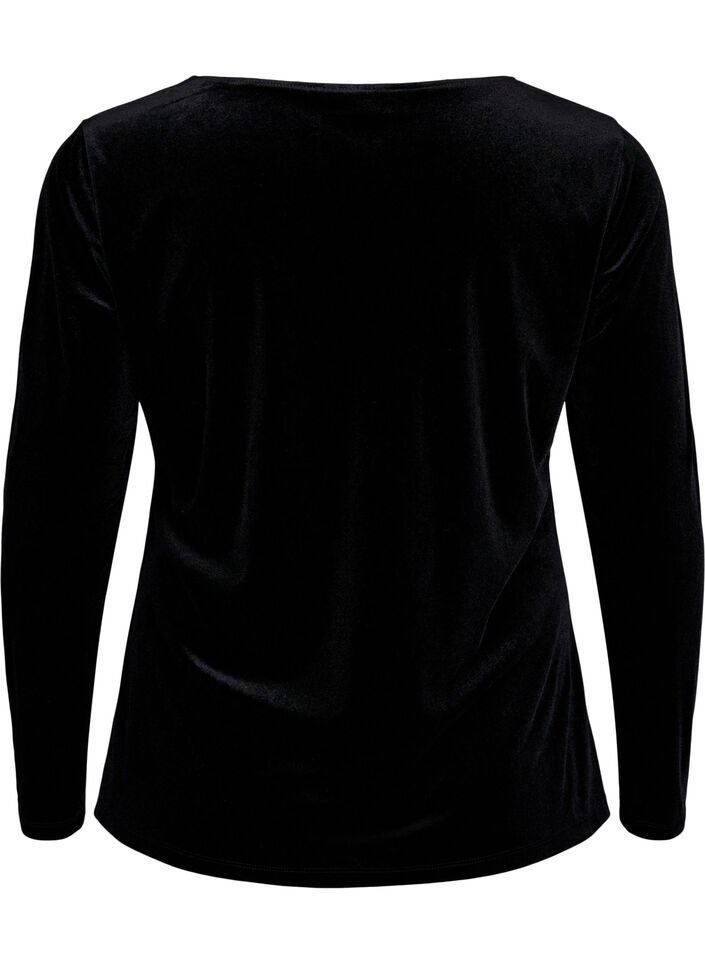 Velours blouse met lange mouwen, Black, Packshot image number 1