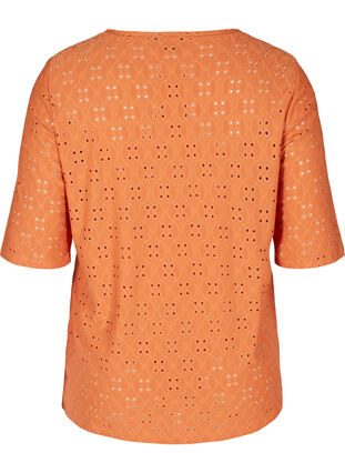 Blouse avec broderie anglaise et manches 2/4, Brandied Melon, Packshot image number 1