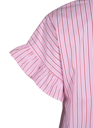 Gestreepte blouse met peplum en ruches, Pink Red Stripe, Packshot image number 3