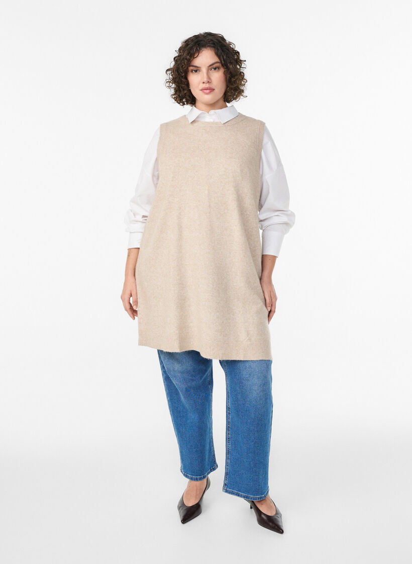 Korte gebreide jurk zonder mouwen, Beige, Model image number 1