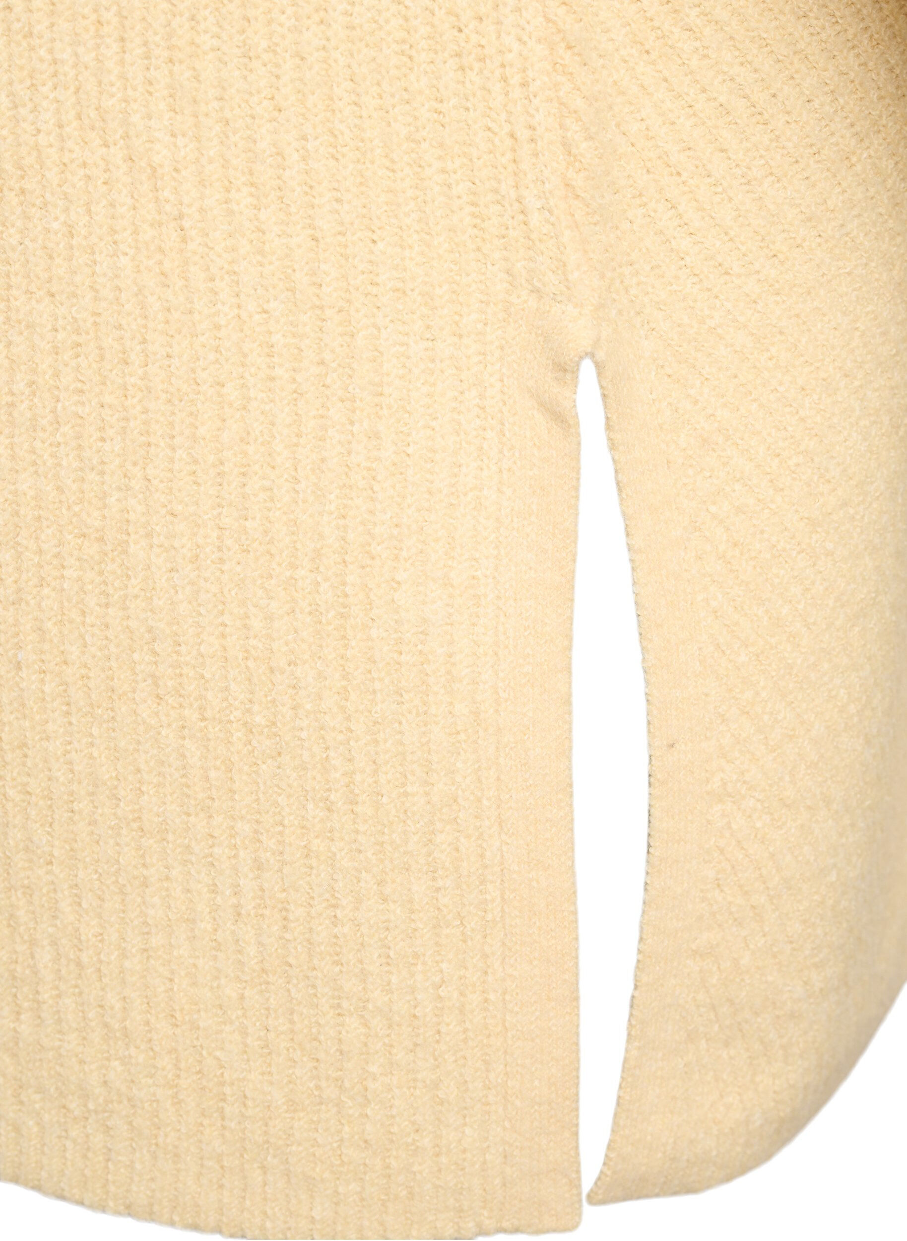 ZizziGebreide trui met diagonale structuur en raglanmouwen, Geel, Packshot image number 3