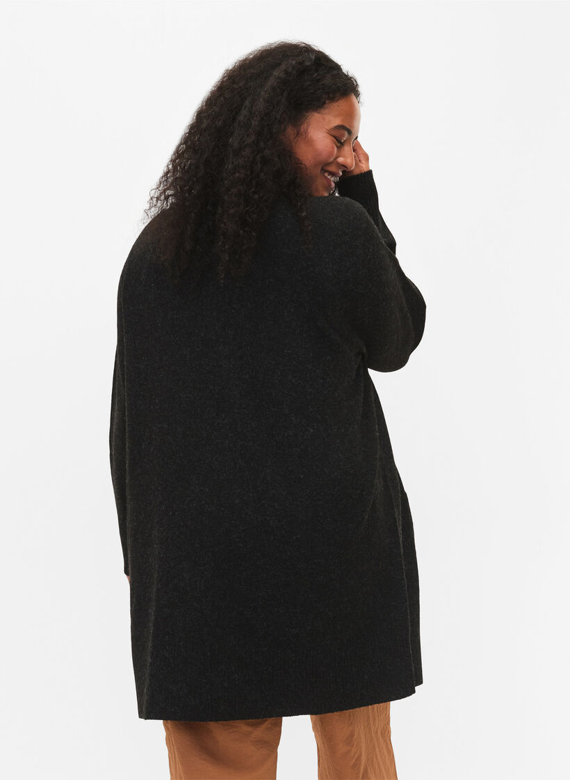 Gevlekt gebreid vest met zakken, Grijs, Model image number 2