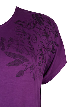 T-shirt à manches courtes en viscose avec imprimé floral, Grape Juice Flower, Packshot image number 3
