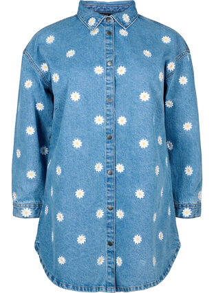 Chemise en jean ample avec marguerites brodées, L.B. Flower, Packshot image number 0